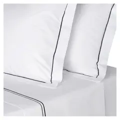 HOHOS CASA - Juego sábanas King Premium 300H 100 alg doble festón aceroplata