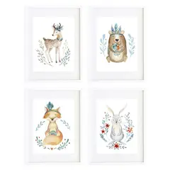 PAPEL ILUSTRADO - Set 4 Cuadros Animales Y Flores 30X40