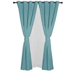 MASEL - Set Cortinas Barbara 8 Piezas Turquesa 140 X225