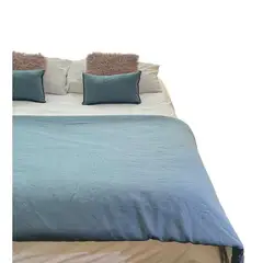 ANTONIA PAZ - Set Piecera Lino Azul Piedra 90 X 260 2 Cojines