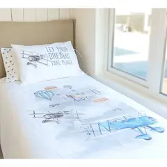 CASA ALVARINHO - Cubreplumón Estampado Aviones y Globos 1 Plaza