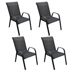 NOVAHUS - Pack 4 Sillas Terraza Textileno Negro