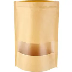 GENERICO - 50 Bolsas papel Kraft 9x14x3 cm con ventana cierre hermético