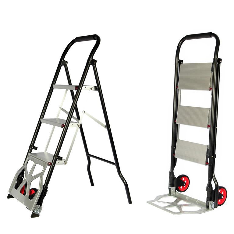 2x1 Escalera 3 Peldaños y Carro de Carga Tipo Yegua Plegable