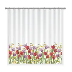 MARGARITA SCHEEL BY CASA ALVARINHO - CORTINA DE BAÑO ALGODÓN JARDÍN DE FLORES TULIPÁN ROJO