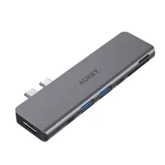 AUKEY - HUB USB-C con HDMI Thunderbolt 3 USB-C 2 USB 3.0 y lector de tarjeta Negro - CB-C76