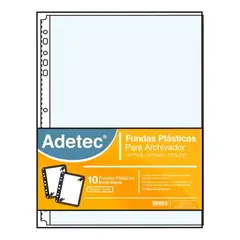 ADETEC - Funda Plástica Para Archivo Carta Borde Blanco 10 Unidades