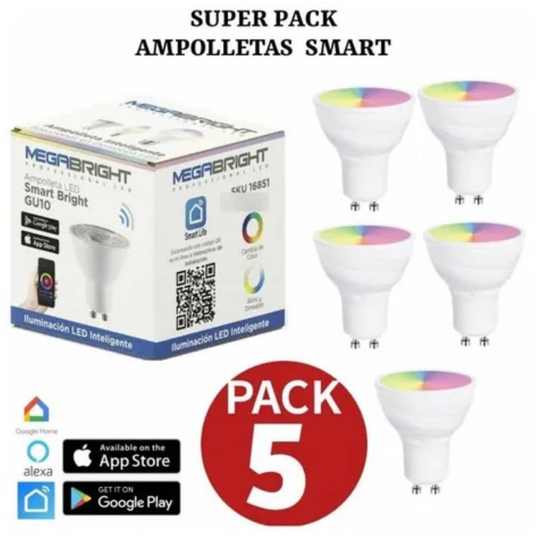 Ampolleta Smart Gu10 Wifi Rgb Control Desde Celular. Pack 5