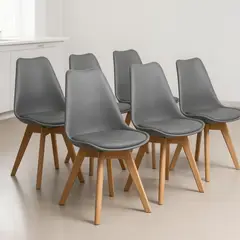 VENHOOUSE - Pack 6 Sillas Tulip Acolchadas Gris