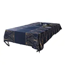 BOHEMIK - Mantel Rectangular Azul Con Vivos Dorados
