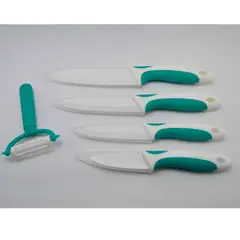GENERICO - Set 5 Piezas Cuchillos Ceramica + Pelador Verde Oscuro