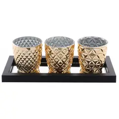 MALLORCA - Set de Portavelas Bandeja Espejo 4 Piezas