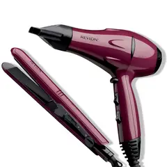 REVLON - Kit Secador + Alisador de Pelo Premium Pack Ceramic Morado