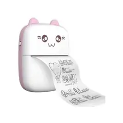 ESHOPANGIE - Mini Impresora Térmica Portátil Bluetooth Gatito + 1 Rollo Rosado