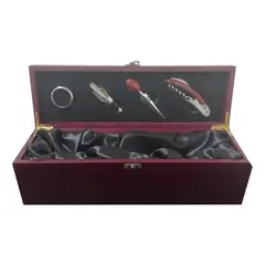 IMPORTCLICK - Caja Madera Barnizada 4 Accesorios Metálicos Vino