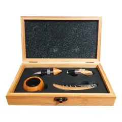 IMPORTCLICK - Set Deluxe Vino Con 4 Accesorios Bambú Ecológico