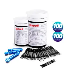 YUWELL - 100 Cintas Tiras Reactivas + 100 Lancetas Glucometro 582