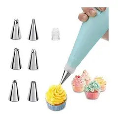 GENERICO - Set 6 Boquillas + Manga Pastelería Repostería Decoración.