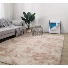 BJ HOGAR - Alfombra Peluda 200cm x 240cm Beige Jaspeado