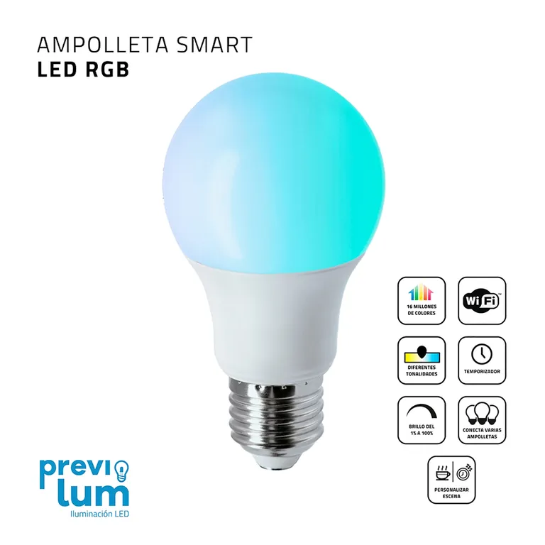 Ampolleta LED SMART WIFI RGB y Blanco App Movil Alexa Google Home