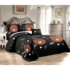 BJ HOGAR - Cubrecama Quilt Negro Oso 1.5 Plazas con 1 Funda