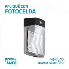 PREVILUM - Aplique con FOTOCELDA 20W Blanco Cálido