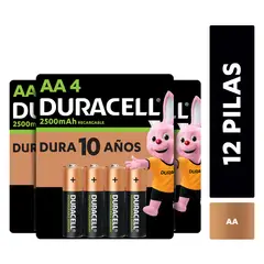 DURACELL - Pack 12 Pilas Recargables Tamaño Aa/Superstore