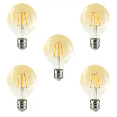 MEGABRIGHT - Pack 5 Ampolleta Globo LED E-27 Filamento 6W G80 SEC