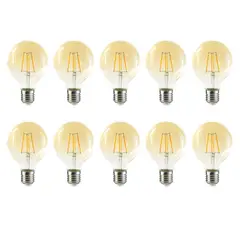MEGABRIGHT - Pack 10 Ampolleta Globo LED E-27 Filamento 6W G80 SEC