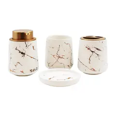 STRETTO - Kit Accesorios Baño Cerámico 4 piezas Blanco/Dorado