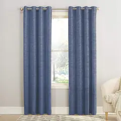 CASATUA - Cortina Blackout 100% 2 Paños Textura Lino - Azul