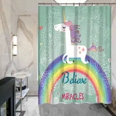 GENERICO - Set de mat y cortina de baño Unicornio Arcoíris