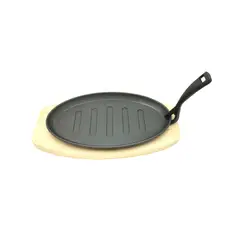 BOLTON - Plato de Fierro Fundido Oval Base de Madera 27 cm