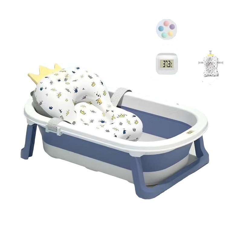 Bañera bebé Plegable Con Termómetro Cojin Y Más Accesorios Azul