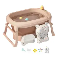 LUBABYCAS - Bañera Con Cojin Termómetro Más Accesorios Rosada