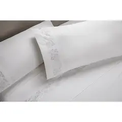 ROSEN - Sábana 300 Hilos Algodón Bordada Blanco 2 Plazas