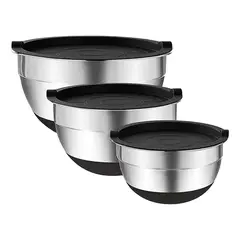 SIMPLIT - Set 3 Bowls con Tapa Acero Inoxidable Antideslizante
