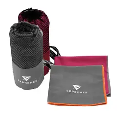 EXPRENEE - Set 3 Toalla Microfibra Natacion Viaje Pack 2 Gris Fucsia