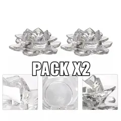 GENERICO - Pack x2 Porta Vela Mini Candelabro De Vidrio Diseño Flor De Loto