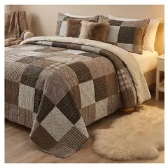 GENERICO - Cubrecama Sherpa 2 Plazas - Café Cuadrille M969