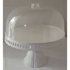 GENERICO - Porta Torta tipo Alzador Redondo Con Tapa 32cm - Blanco