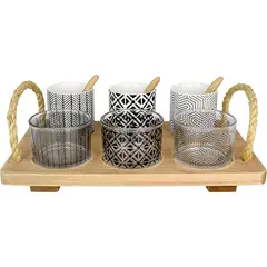 GENERICO - Set 10 Piezas Vasos Mas Bandeja Madera Le Regalo