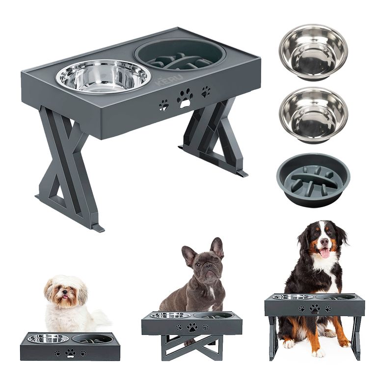 Comedero bebedero Para Perros Altura Ajustable Color Gris a $14.990