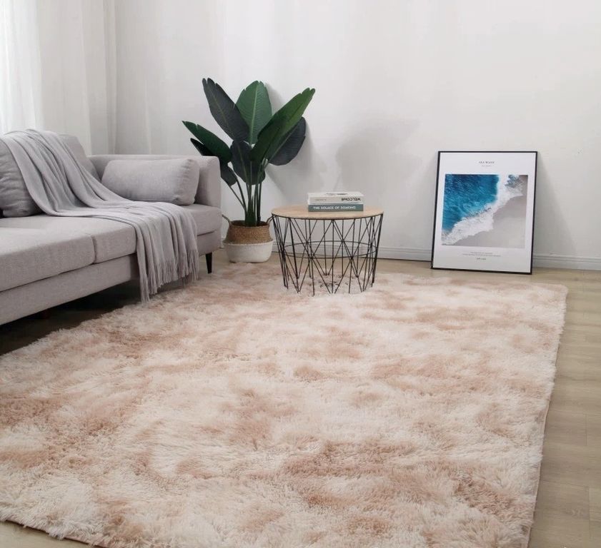 Alfombra Peluda 150cm x 200cm Beige Jaspeado