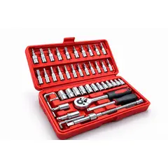 GENERICO - JUEGO DE DADOS 46 PIEZAS PROFESIONAL RATChet 1/4 SET HERRAMIENTAS MECANICA COMPLETO