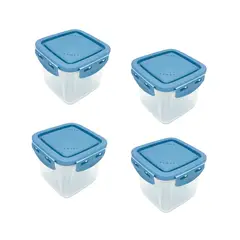 GENERICO - 4 Contenedores Alimentos frascos 0,6 Lt tapa 2447 Celeste.