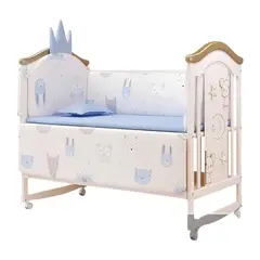 LUBABYCAS - Cuna Colecho Madera Con Mudador Mosquitero Azul