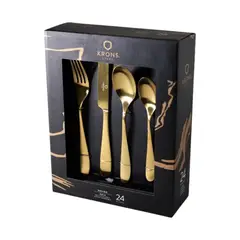 KRONS - Set Cubiertos 24 Piezas Acero Inoxidable Gold