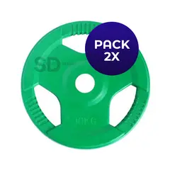 SDFIT - Disco Engomado 3 Agarres Olimpico 10 kg Pack de 2 Unidades
