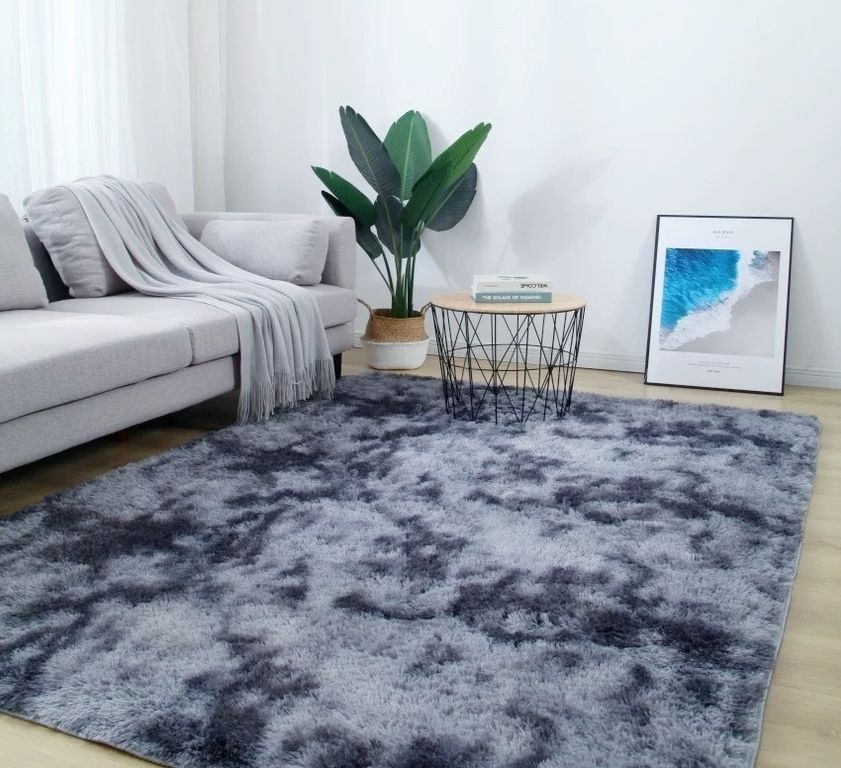 Alfombra Peluda 200cm x 240cm Gris Oscuro Jaspeado